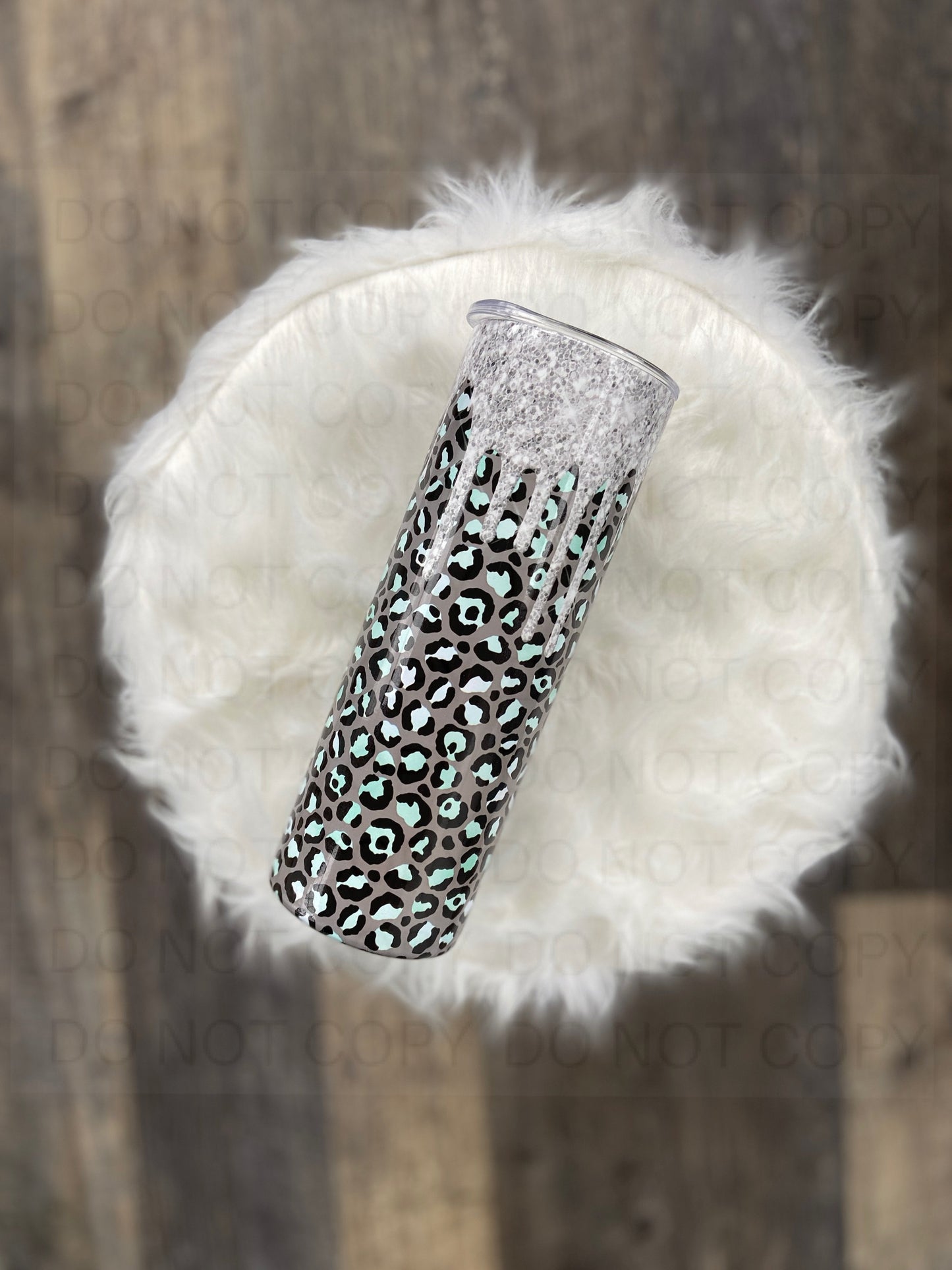 silver glitter drips teal leopard Tumbler