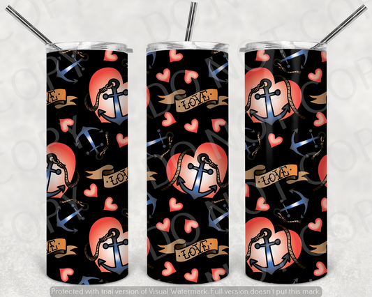 Tattoo Love Anchors Tumbler