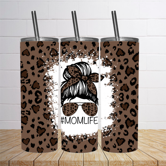 Mom Life Leopard mom bun  Tumbler