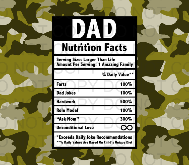 Dad Nutrition Facts Camo Tumbler