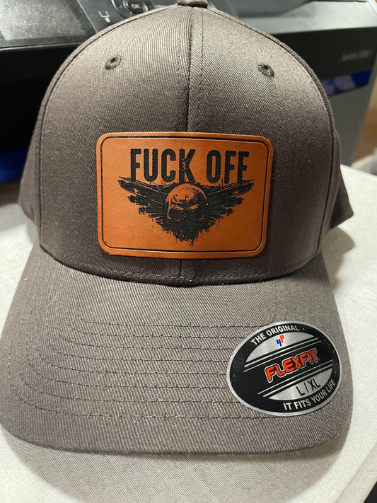 Fuck Off Engraved Leather Patch Cap -MENS