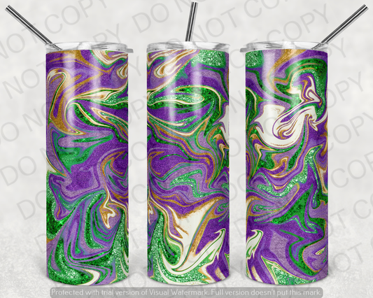 Mardi Gras Glitter Marble Tumbler