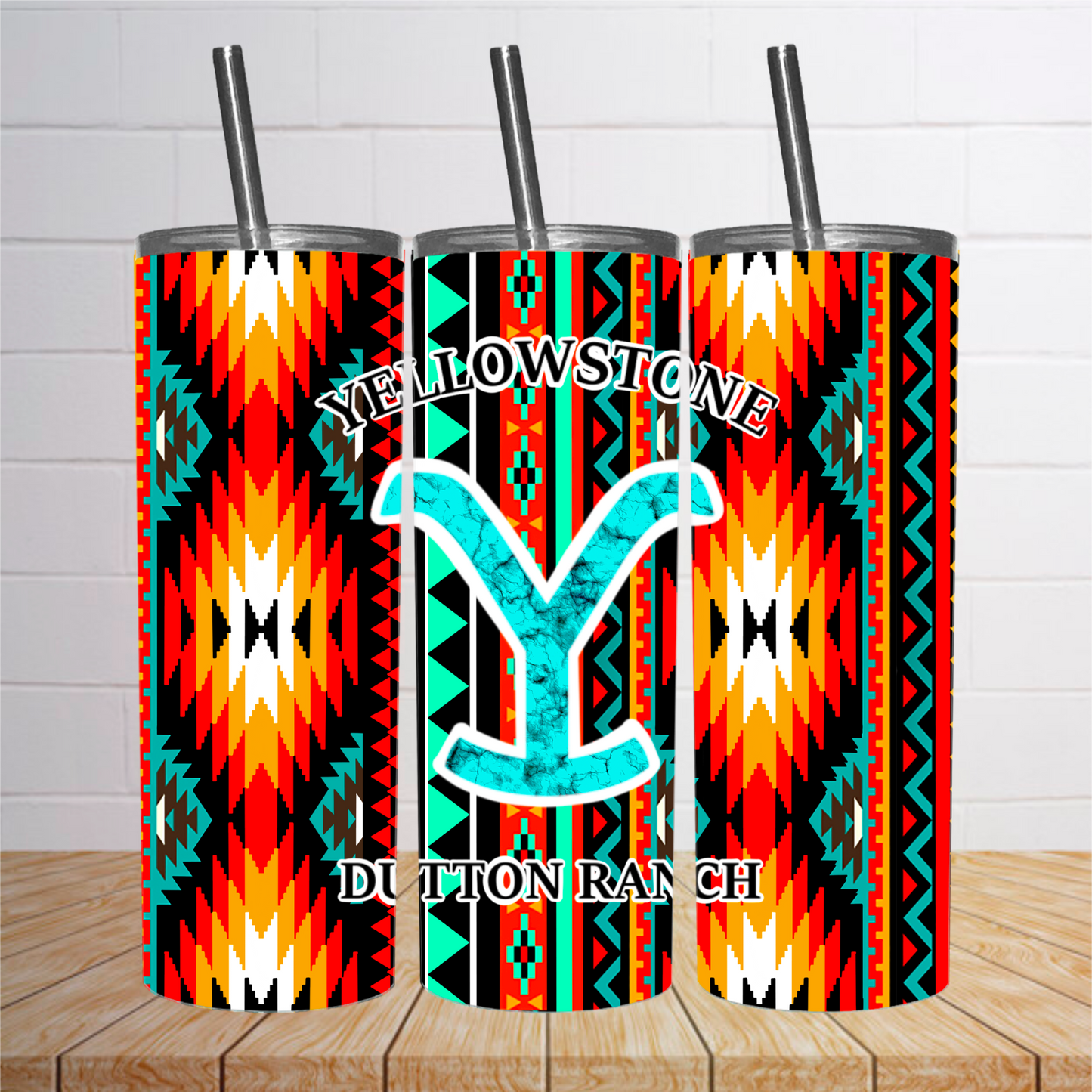 Y Dutton Ranch Turquoise Aztec Tumbler