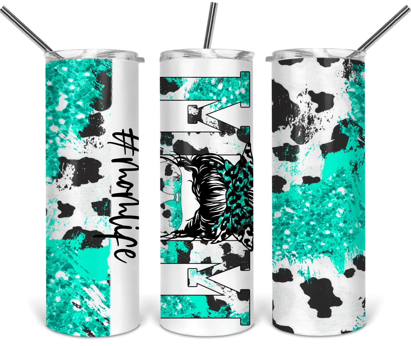 Mom Life Turquoise and Cow Tumbler