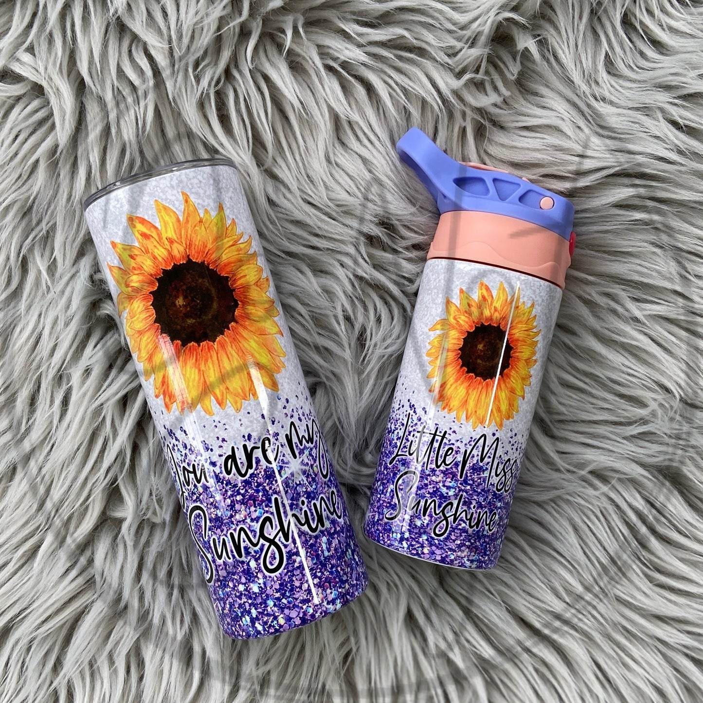 Mommy and me You are my sunshine Purple Glitter Tumbler Set