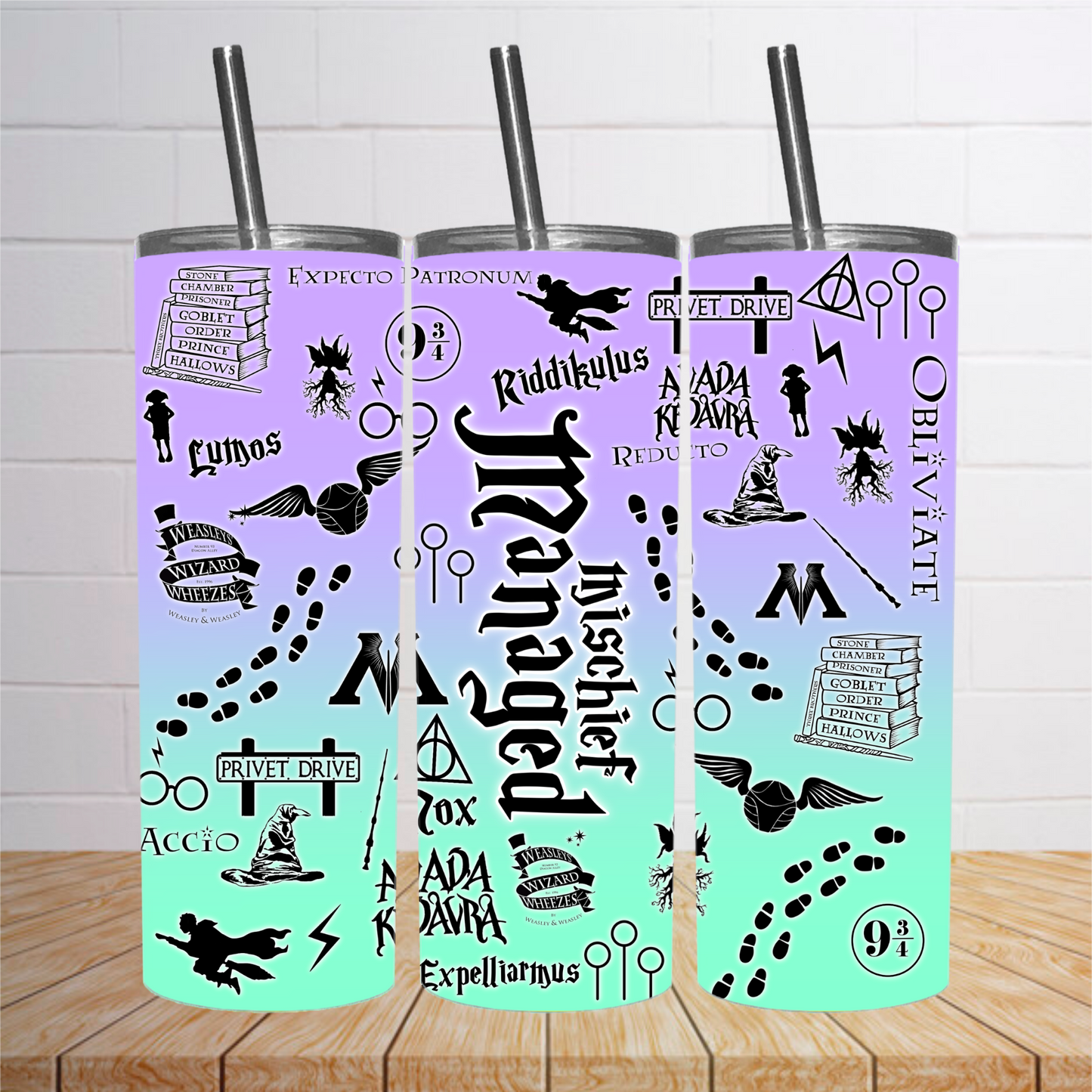 Mischief Managed Purple/Mint Tumbler