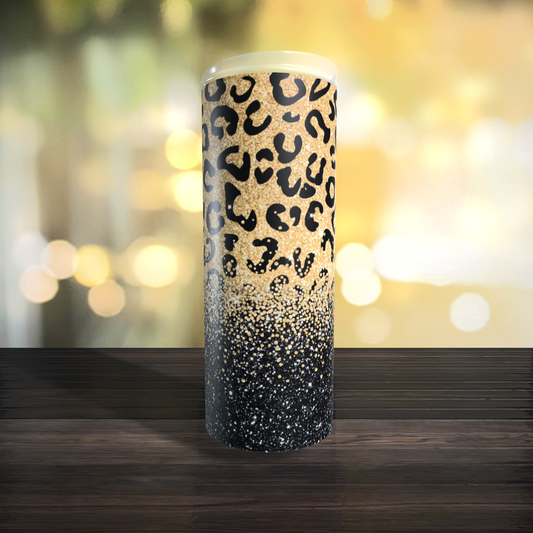 Leopard and Black Glitter  Tumbler