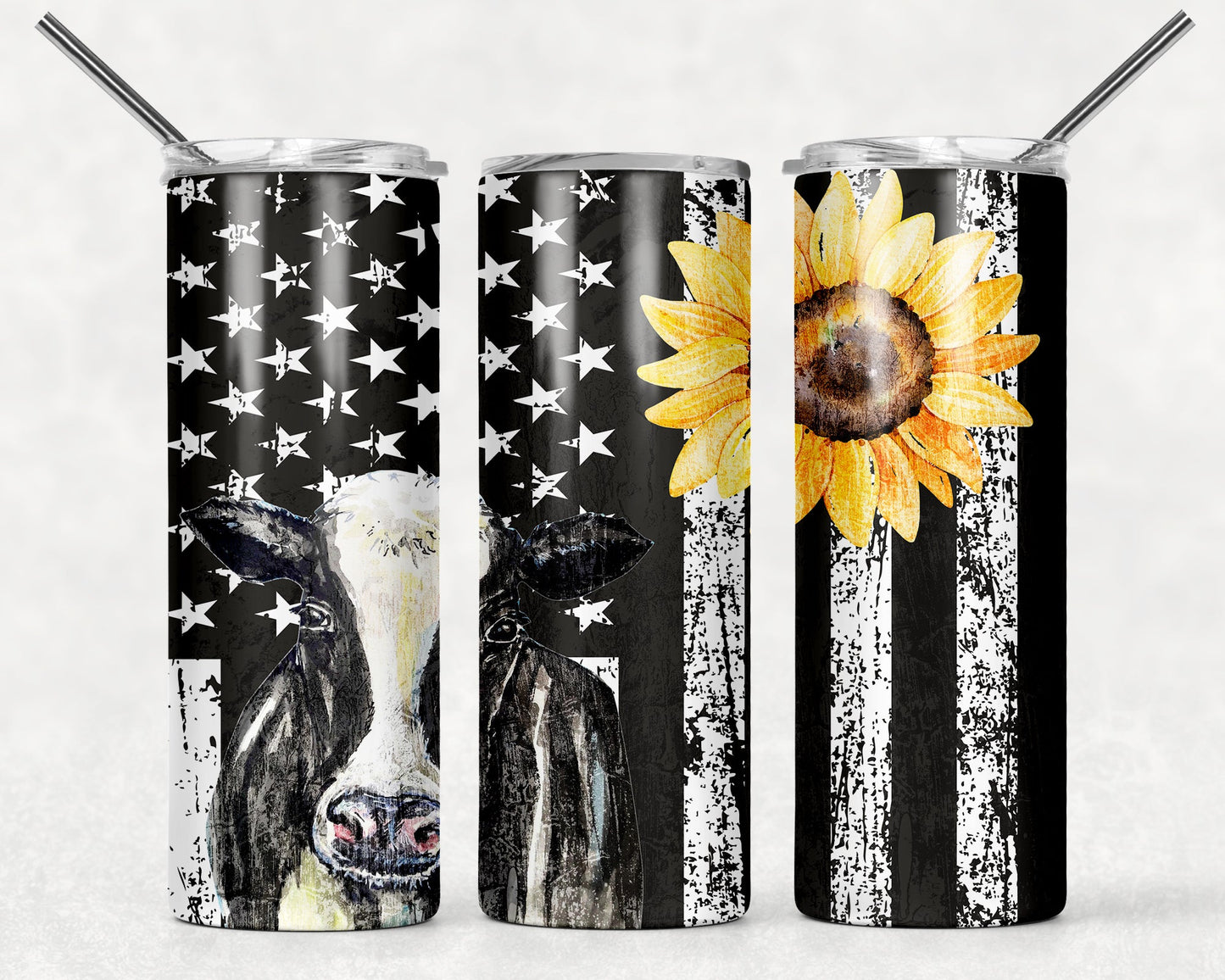 Black Cow Flag Sunflower Tumbler