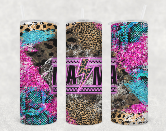 Mama bolt leopard pink neons Tumbler