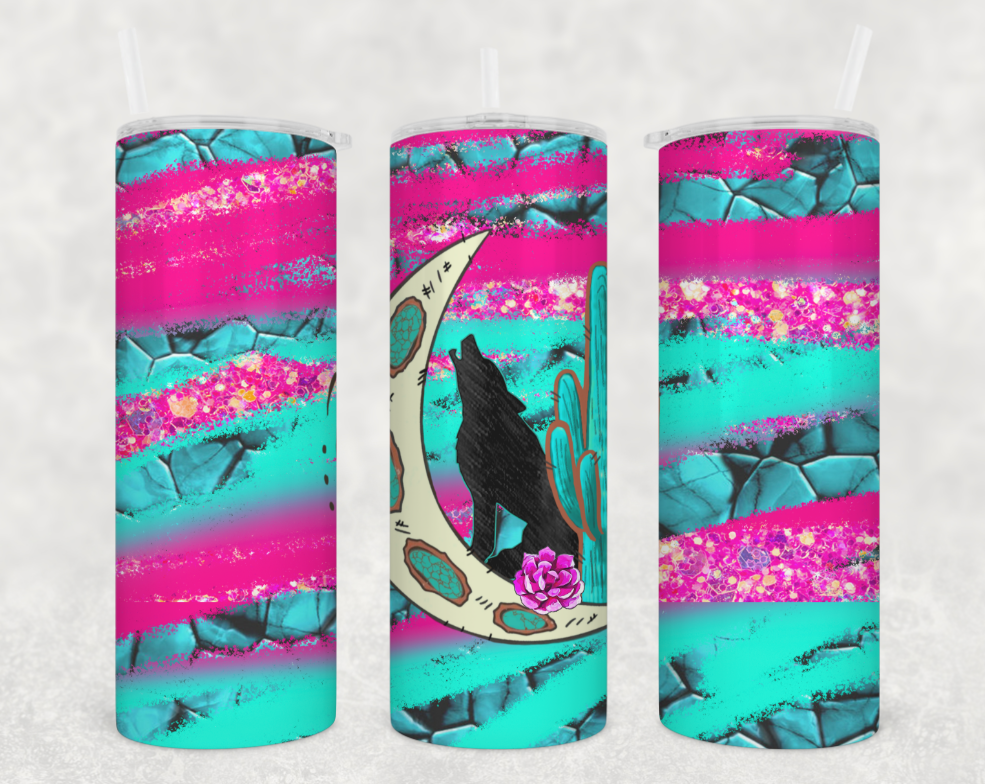 Howl at the moon teal and pink Tumbler