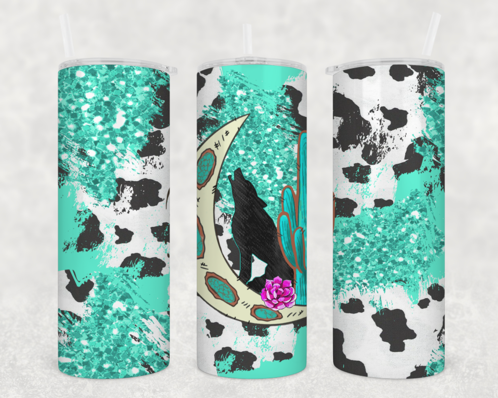 Howl at the moon teal cow Tumbler