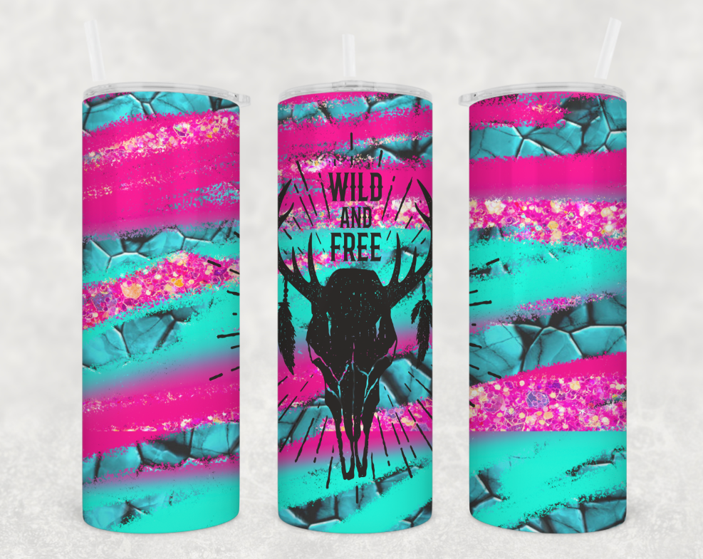 Wild & Free Teal and Pink Tumbler