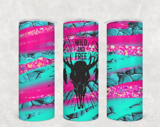 Wild & Free Teal and Pink Tumbler