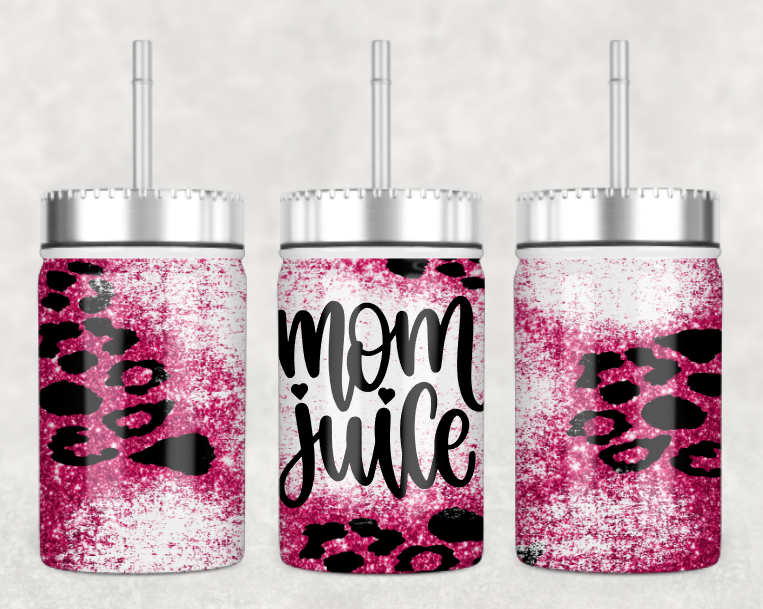 Mom Juice Pink Leopard Mason Jar Tumbler