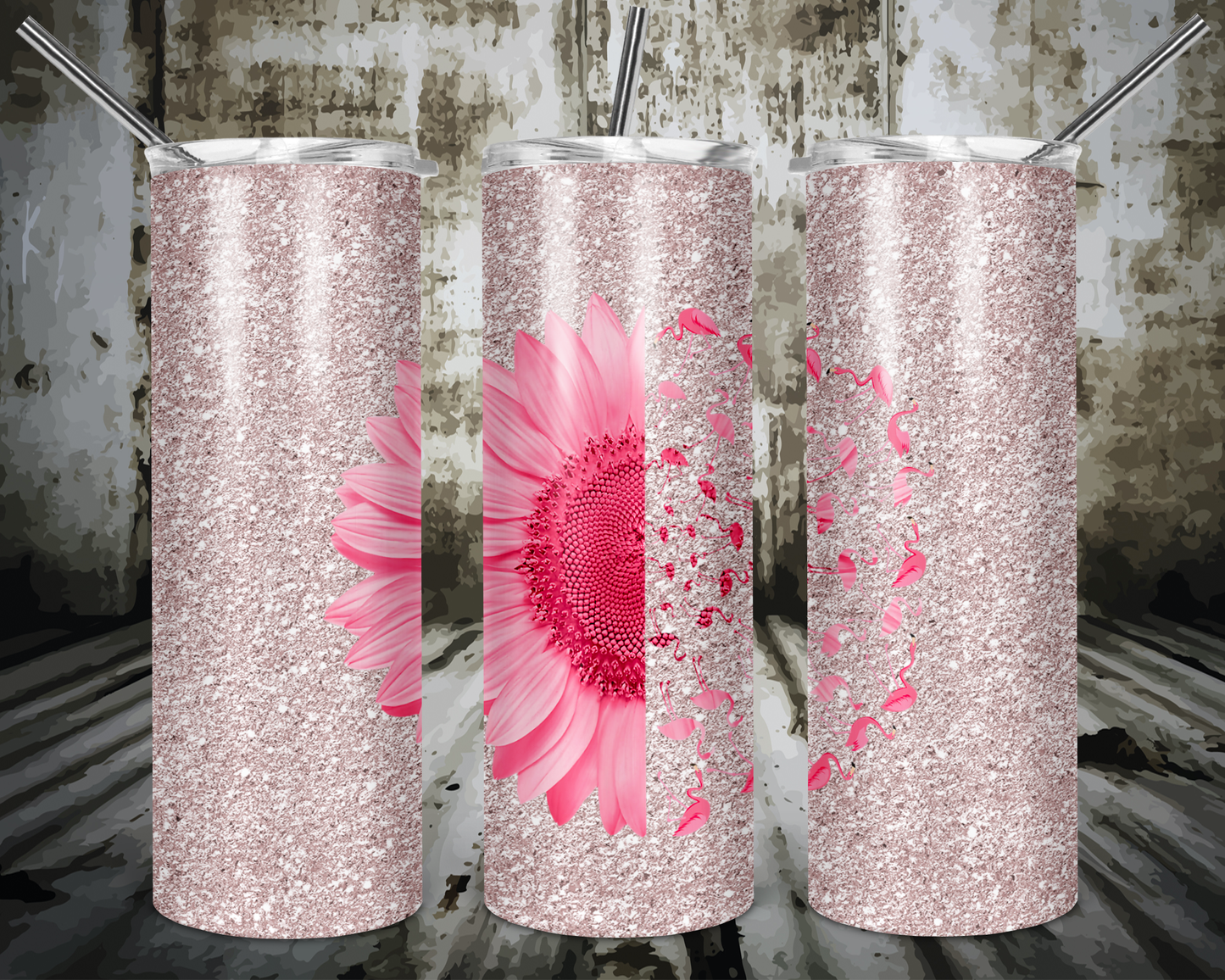 Pink sunflower flamingo Breast Cancer Awareness  Tumbler