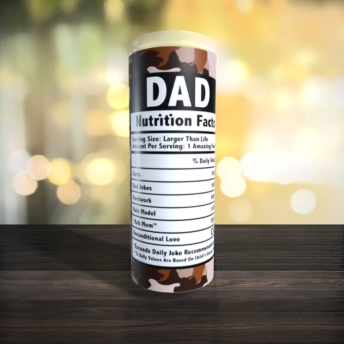 Dad Nutrition Facts Camo Tumbler