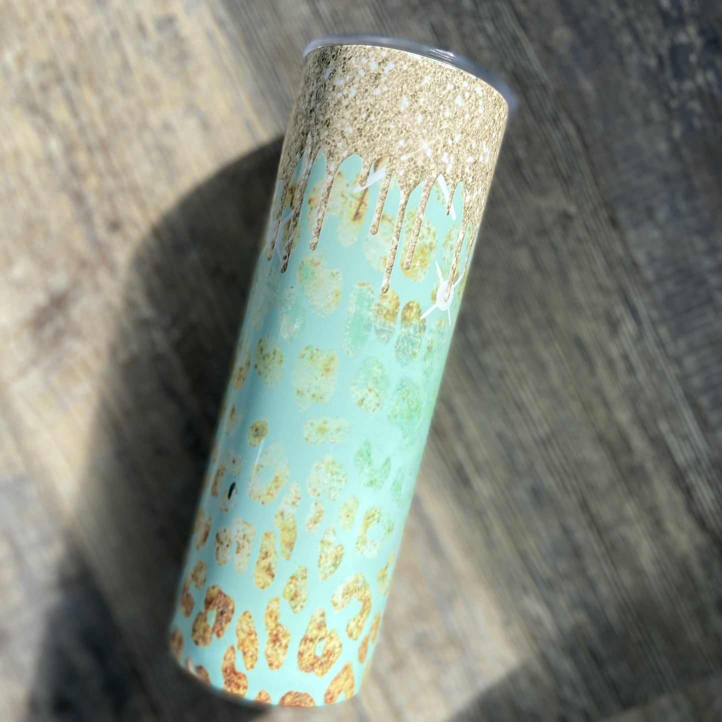 Teal leopard glitter drips  Tumbler