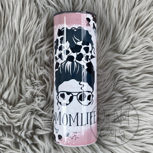 Mom Life Pink Cow Print Tumbler