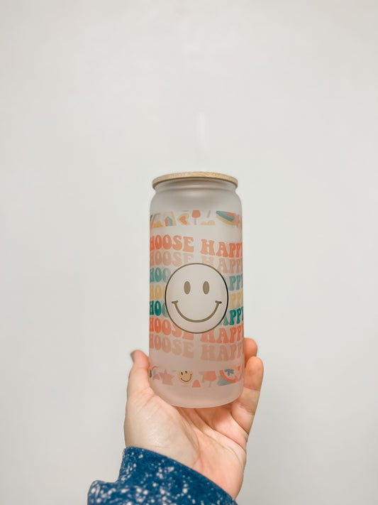 Choose Happy Frosted Glass Cup