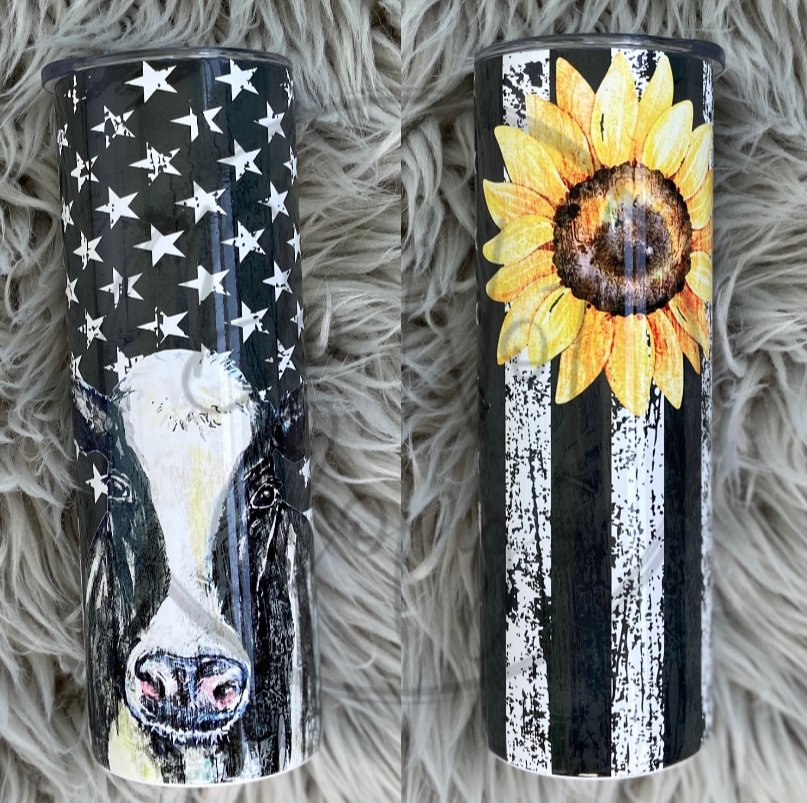 Black Cow Flag Sunflower Tumbler