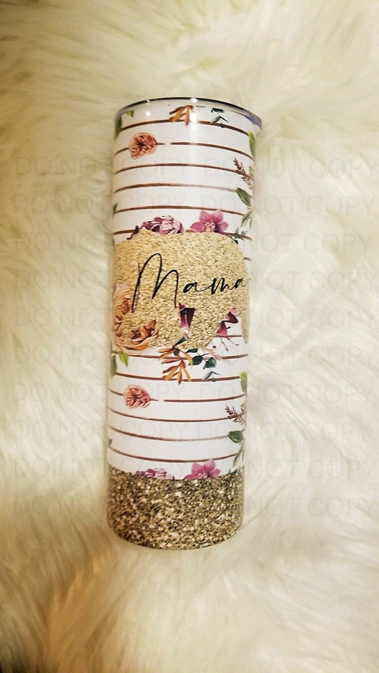 Mama Bear Gold Glitter Tumbler