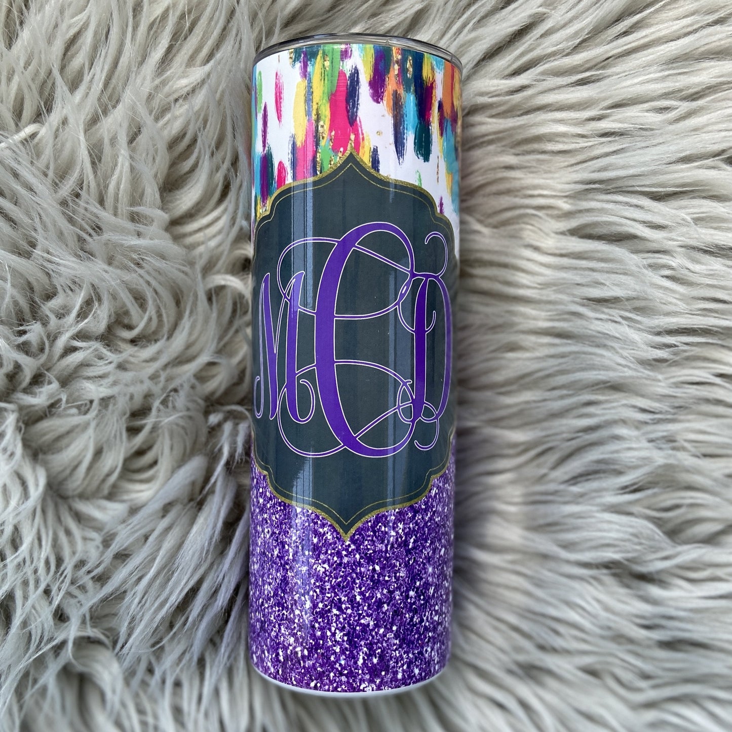 Color splash and purple glitter frame  Tumbler