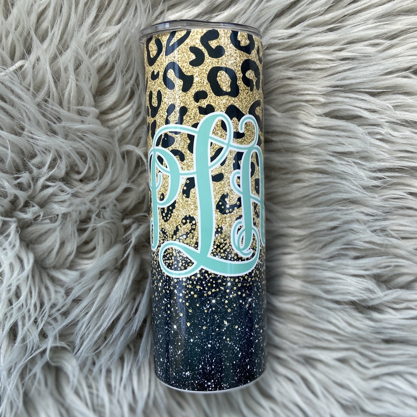 Leopard and Black Glitter  Tumbler