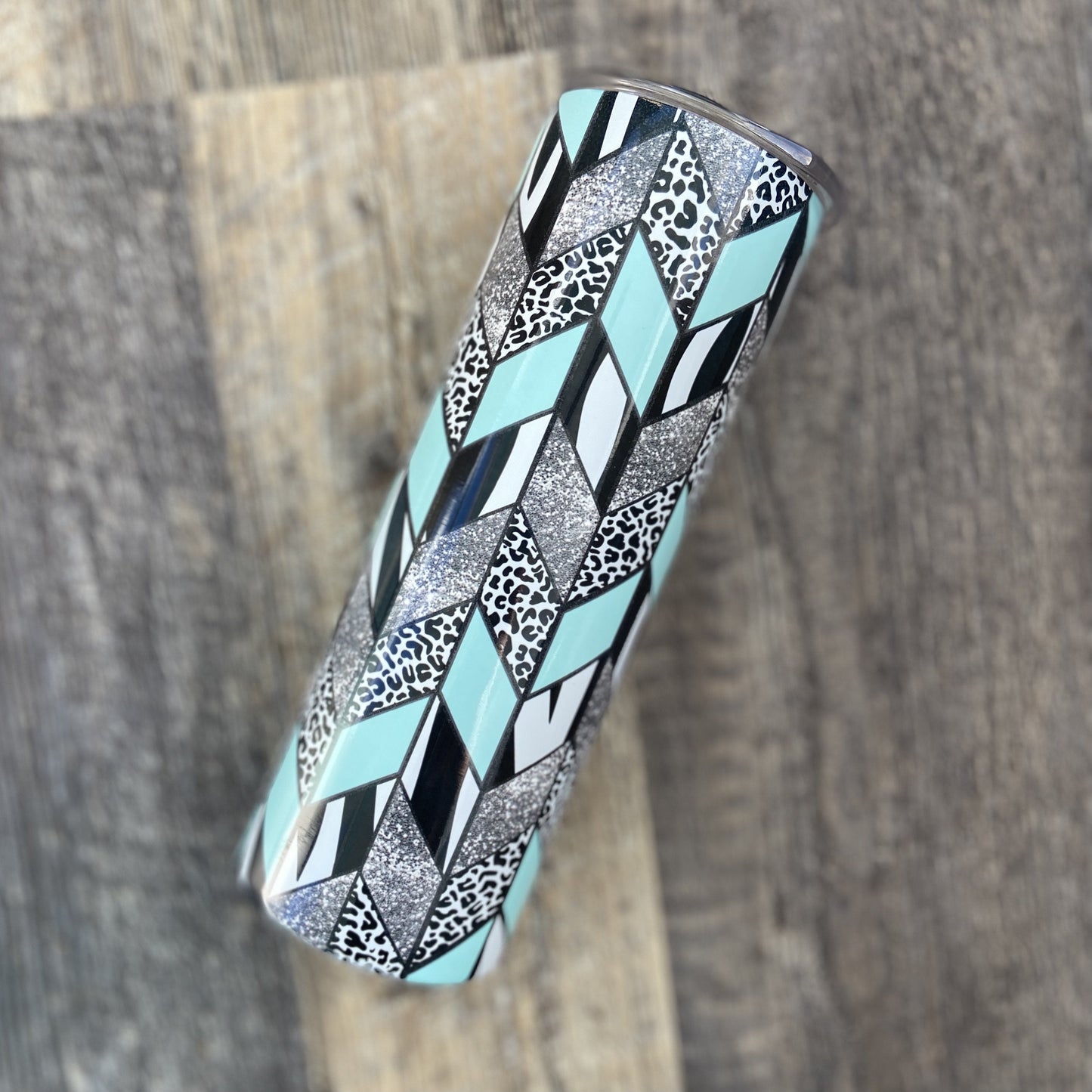 Teal & Leopard Tangram Tumbler