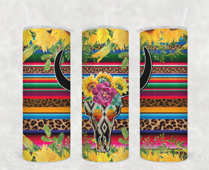 Skull serape sunflowers Tumbler