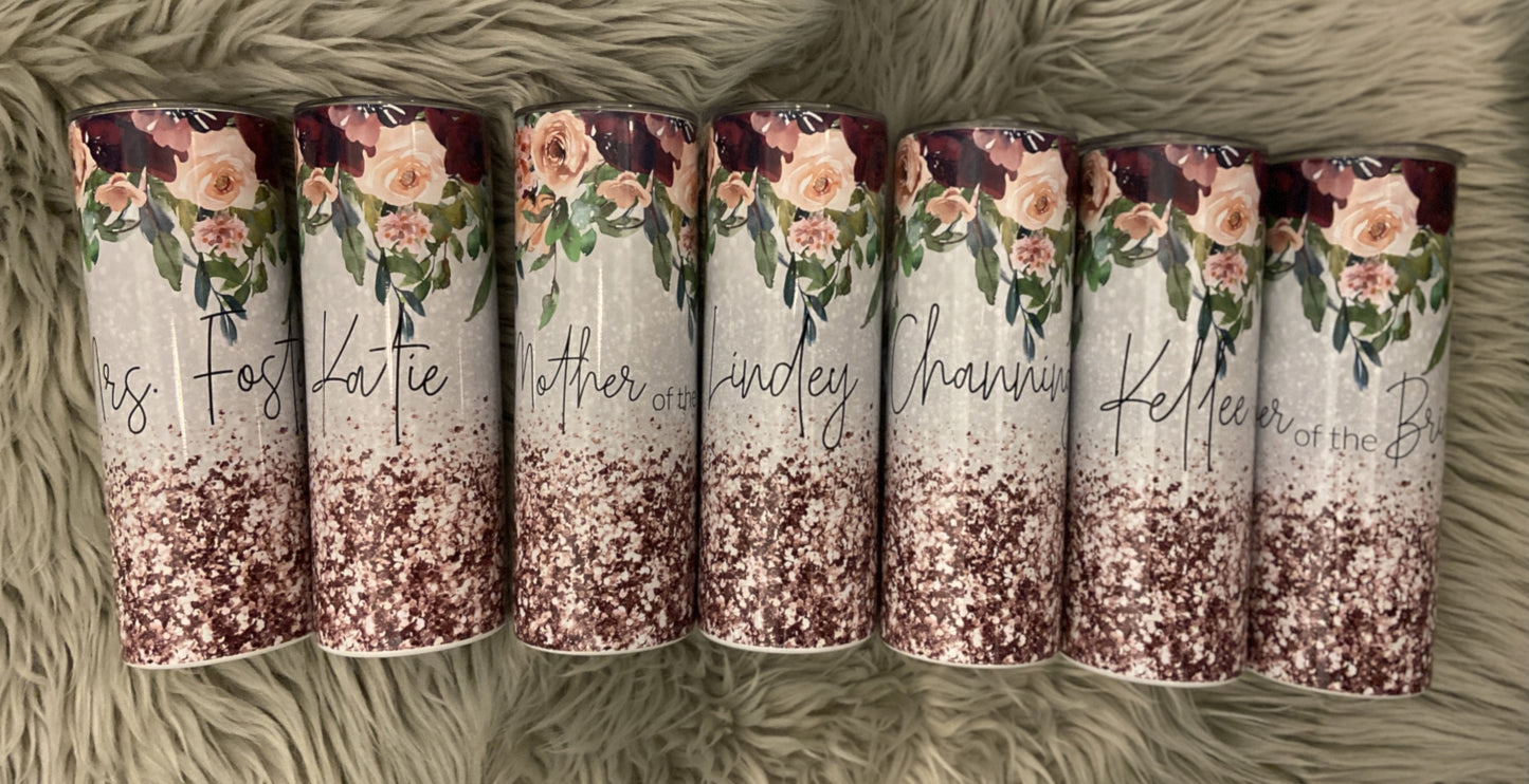 Floral Rose Gold Glitter Bridal Tumbler