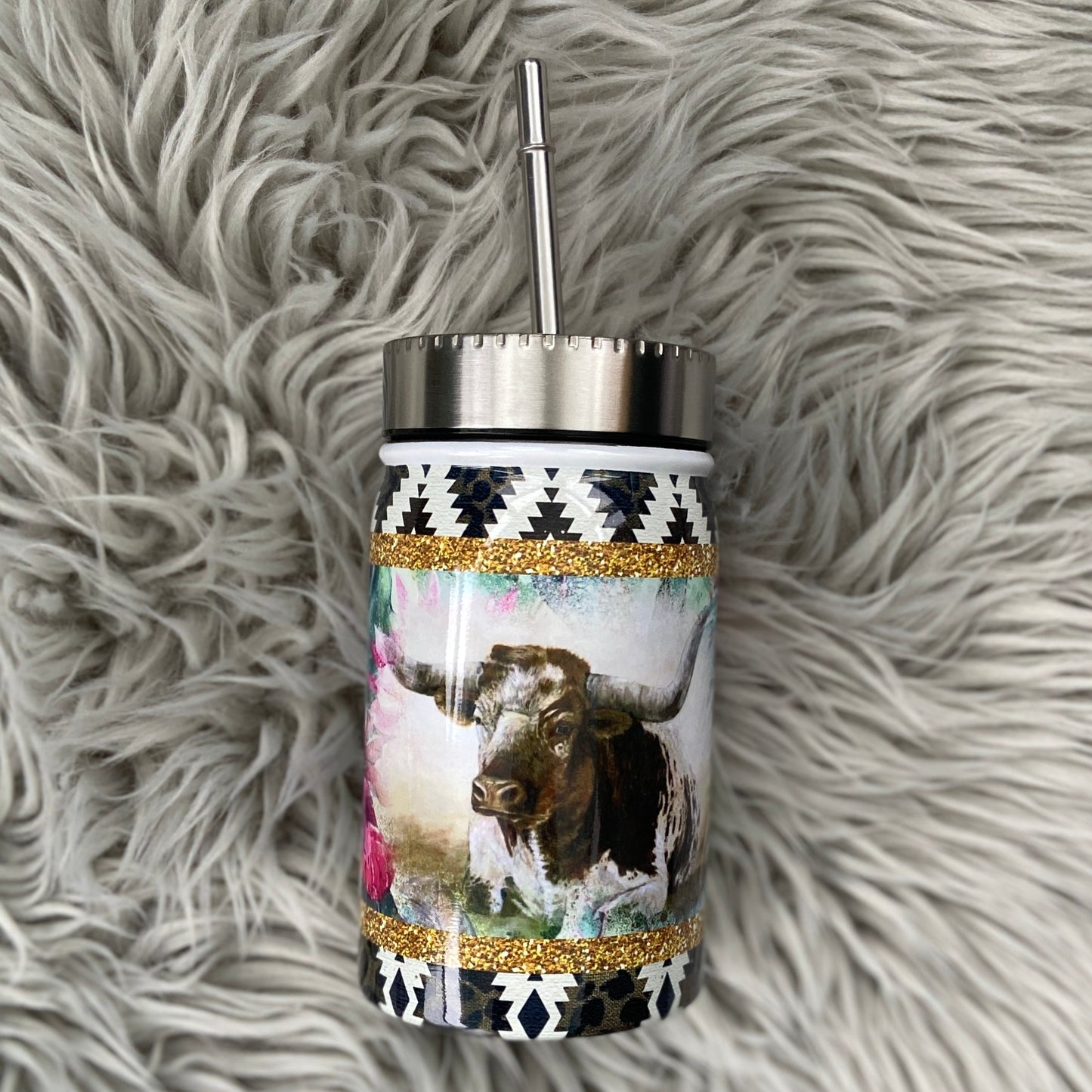 Western Cow Cactus Mason Jar Tumbler