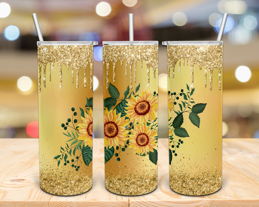 Sunflower glitter drips  Tumbler