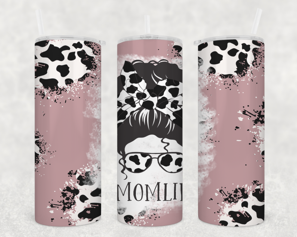 Mom Life Pink Cow Print Tumbler