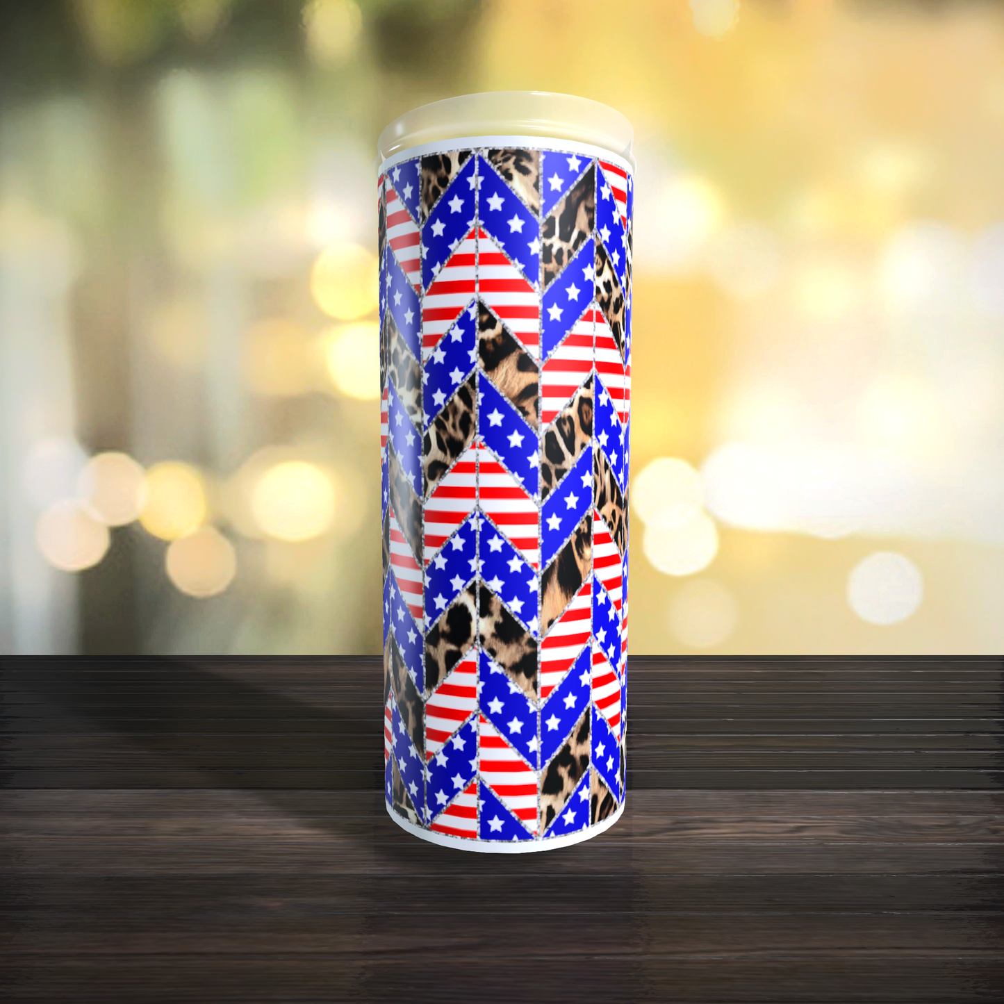 Red White and Blue Leopard Tangram Tumbler