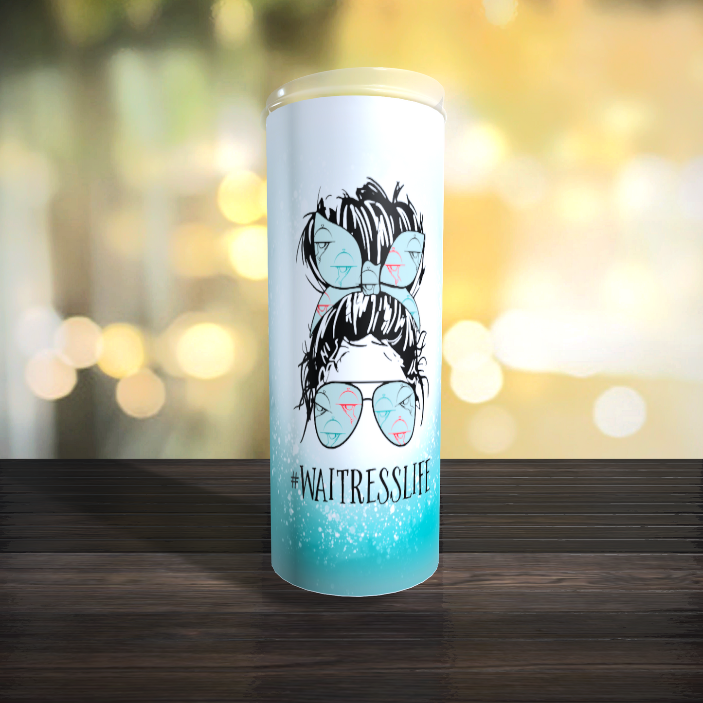 Waitress Life teal ombre  Tumbler